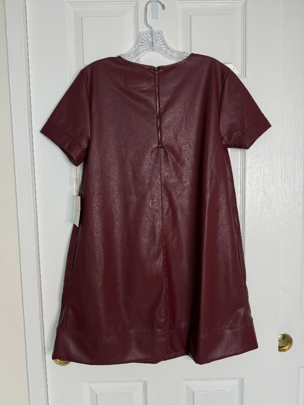 Cynthia Rowley Faux Leather A-Line Dress Size Small NWT Burgundy - Picture 8 of 9
